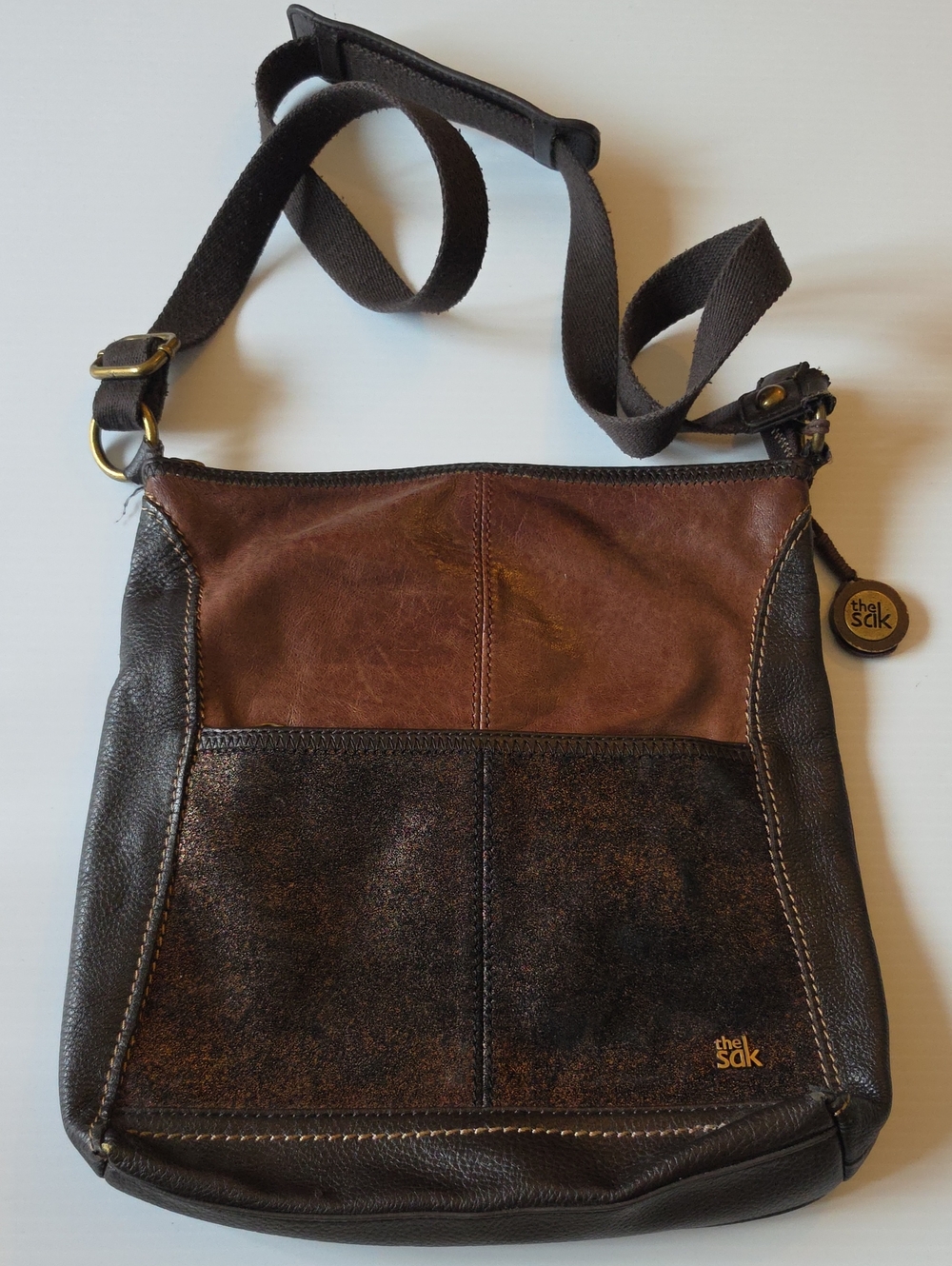 The Sak Brown Two-Tone Leather Messenger  Crossbody